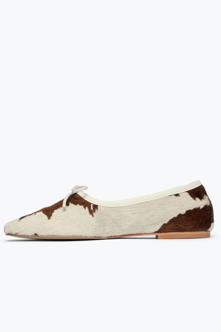 Flat lay of Frēda Salvador Jada Square Toe Ballet Flat Cow Haircalf side view
