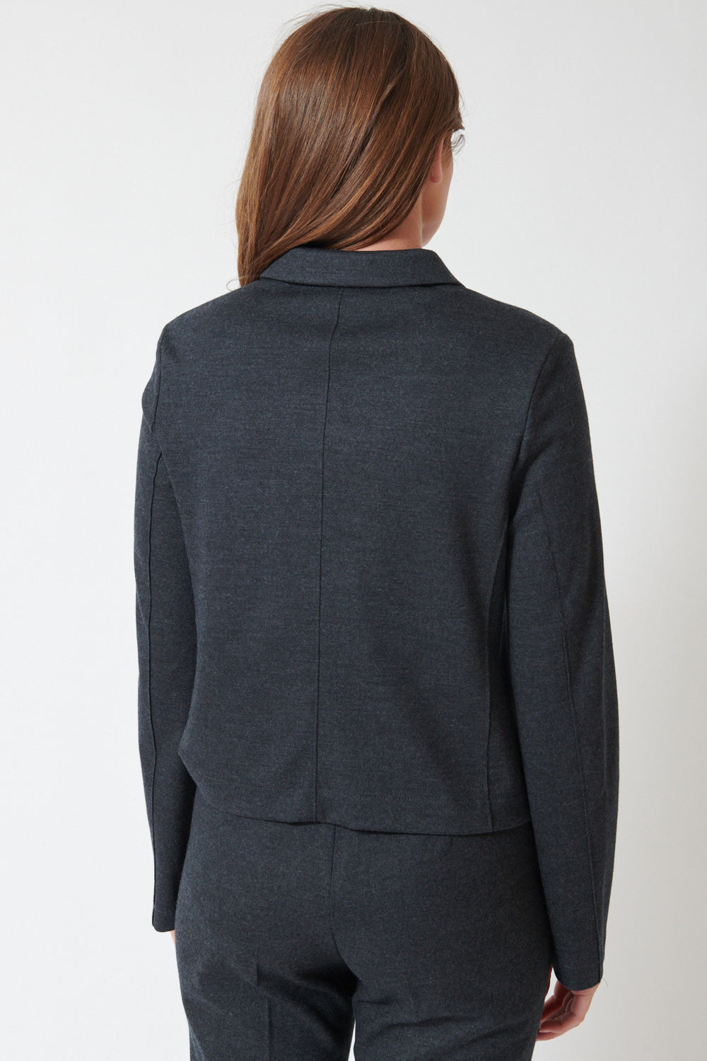 Julia wearing Harris Wharf Cashmere Blend Field Jacket rear view
