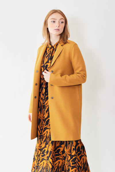 Front of Harris Wharf Pressed Wool Cocoon Coat on a model