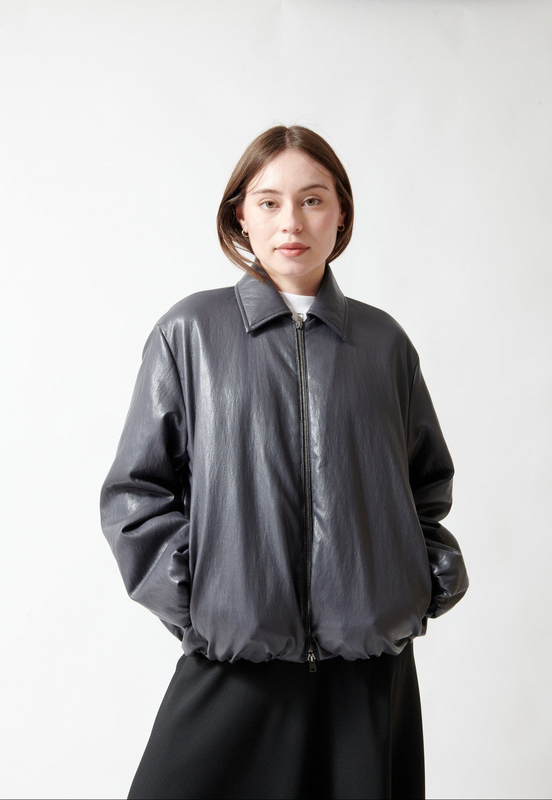 Herno Faux Leather Toggle Bottom Dual Zip Jacket