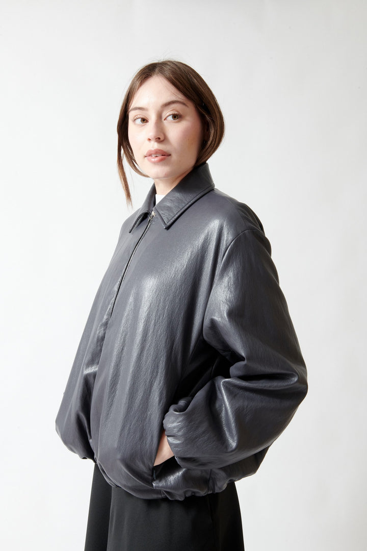 Herno Faux Leather Toggle Bottom Dual Zip Jacket