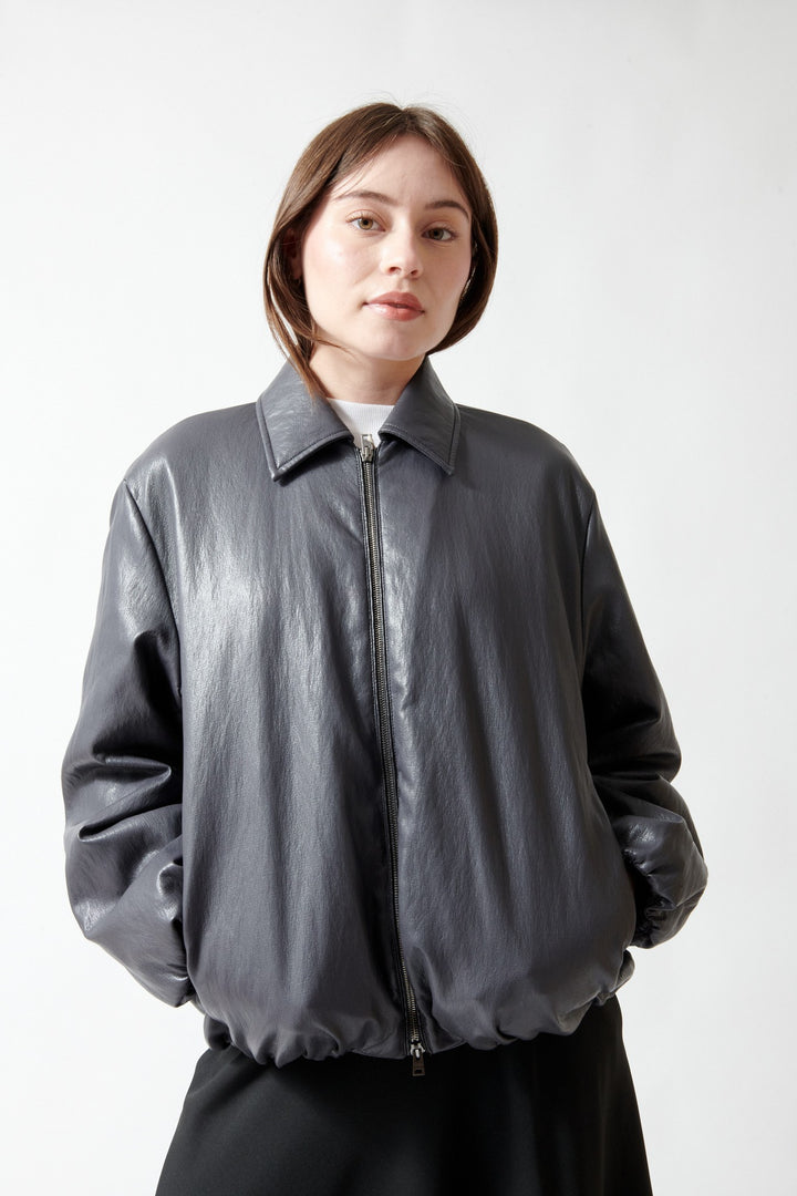 Herno Faux Leather Toggle Bottom Dual Zip Jacket