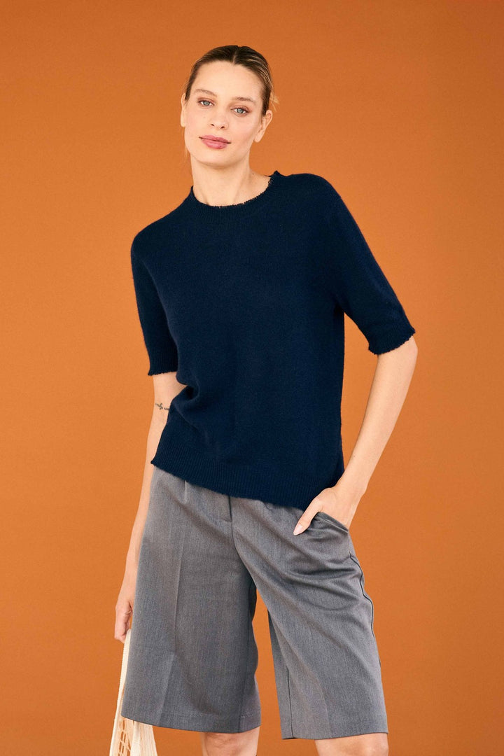 Jumper 1234 Distressed T Shirt Sweater, New Navy — Grethen House