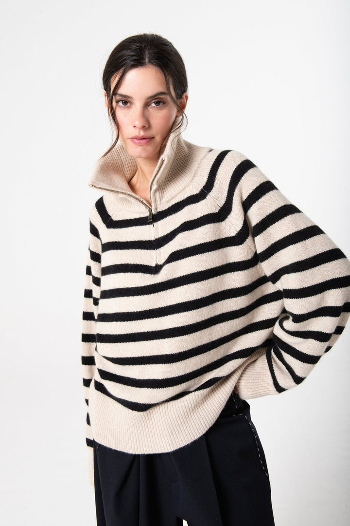 LaoLao Studios Celie Half Zip In Cashmere, Dune — Grethen House