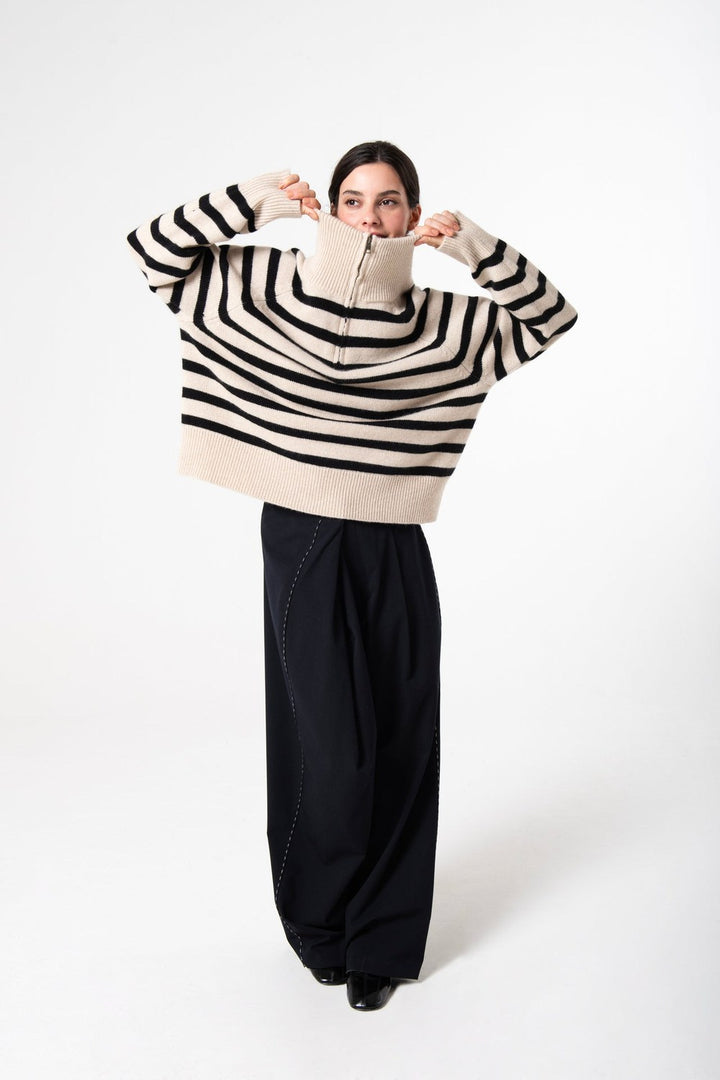LaoLao Studios Celie Half Zip In Cashmere, Dune — Grethen House