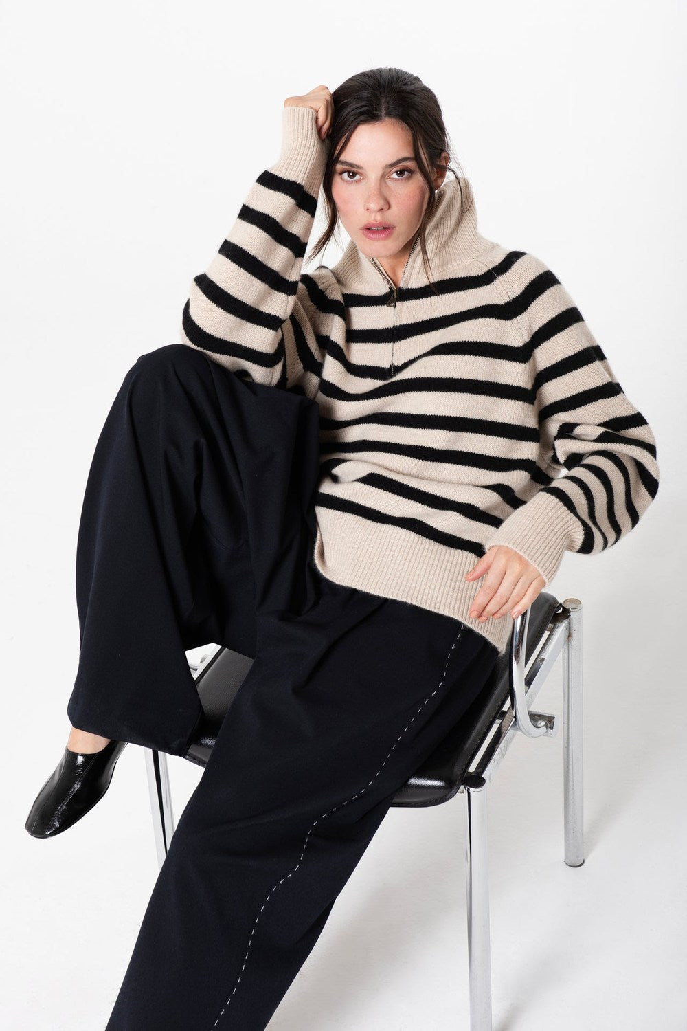 LaoLao Studios Celie Half Zip In Cashmere, Dune — Grethen House