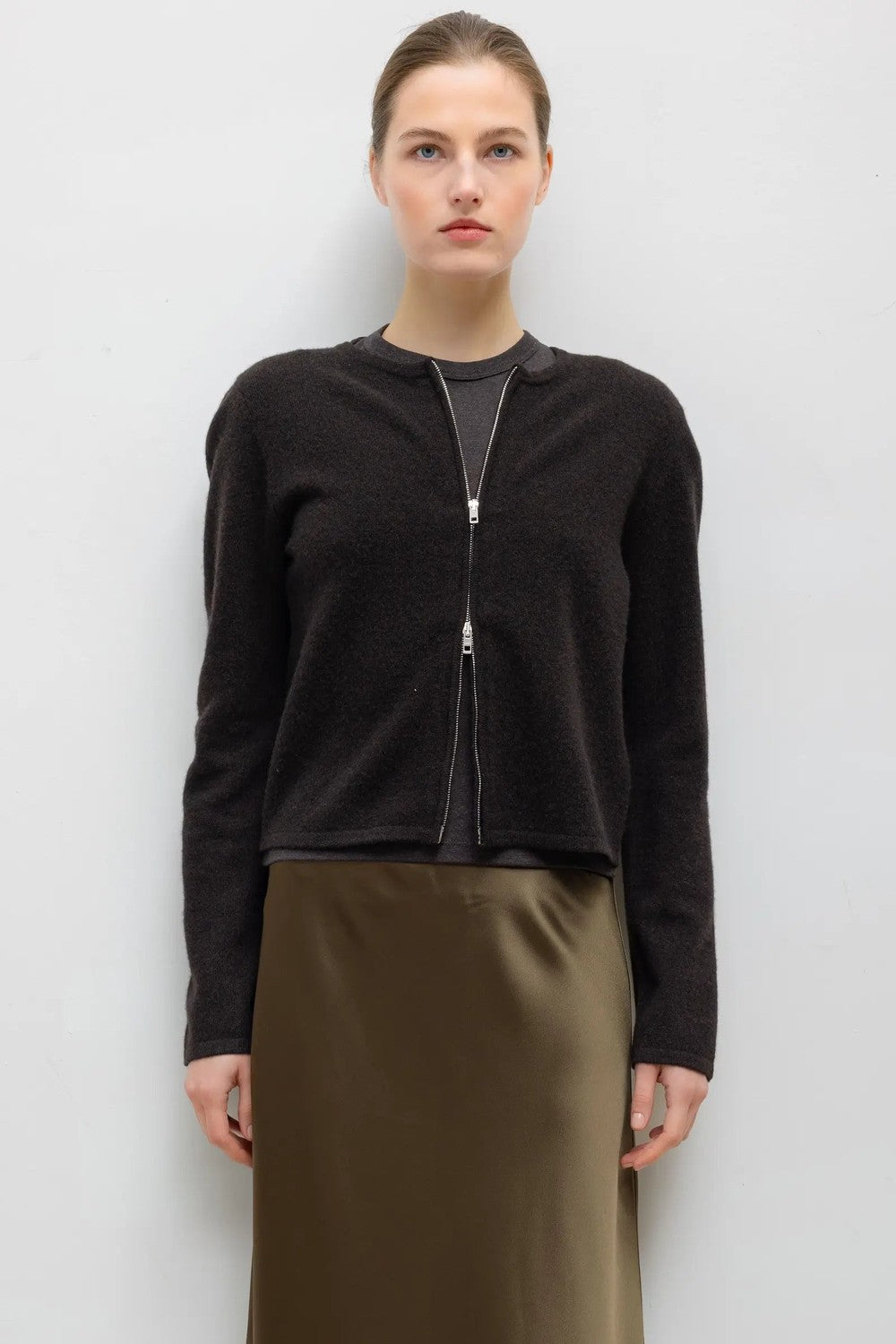 LESET Jesse Zip Cardigan, Chocolate — Grethen House