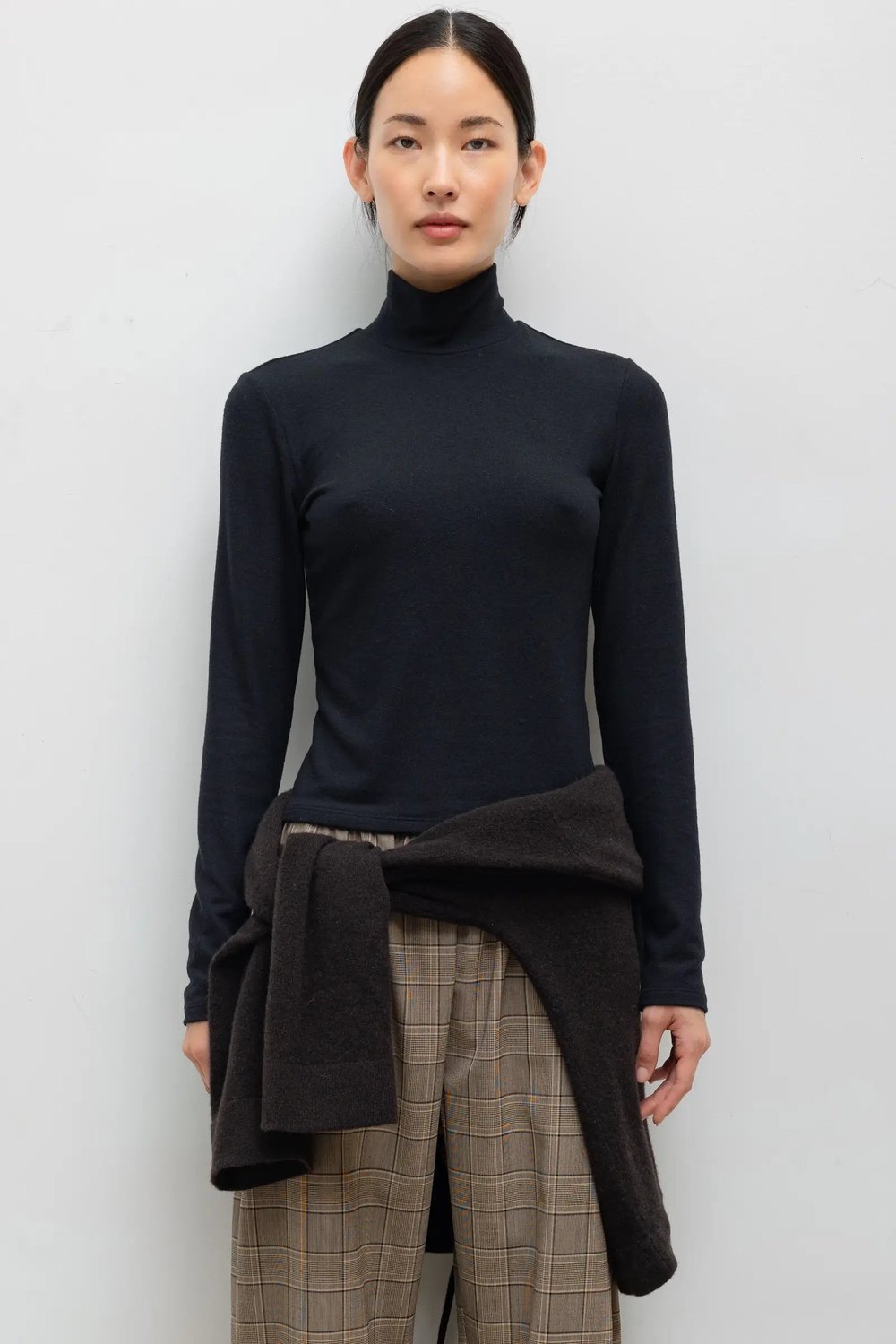 LESET Lauren Long Sleeve Turtleneck in Black, front view on model