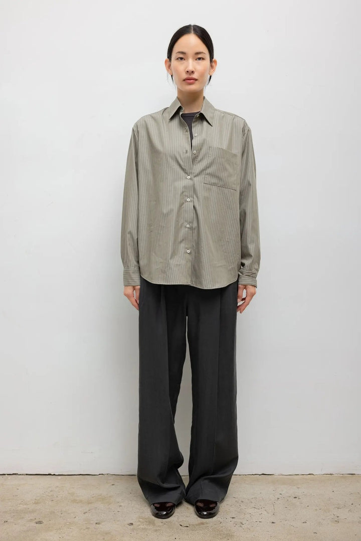 LESET Yoshi Stripe Classic Button Down, Olive Stripe — Grethen House