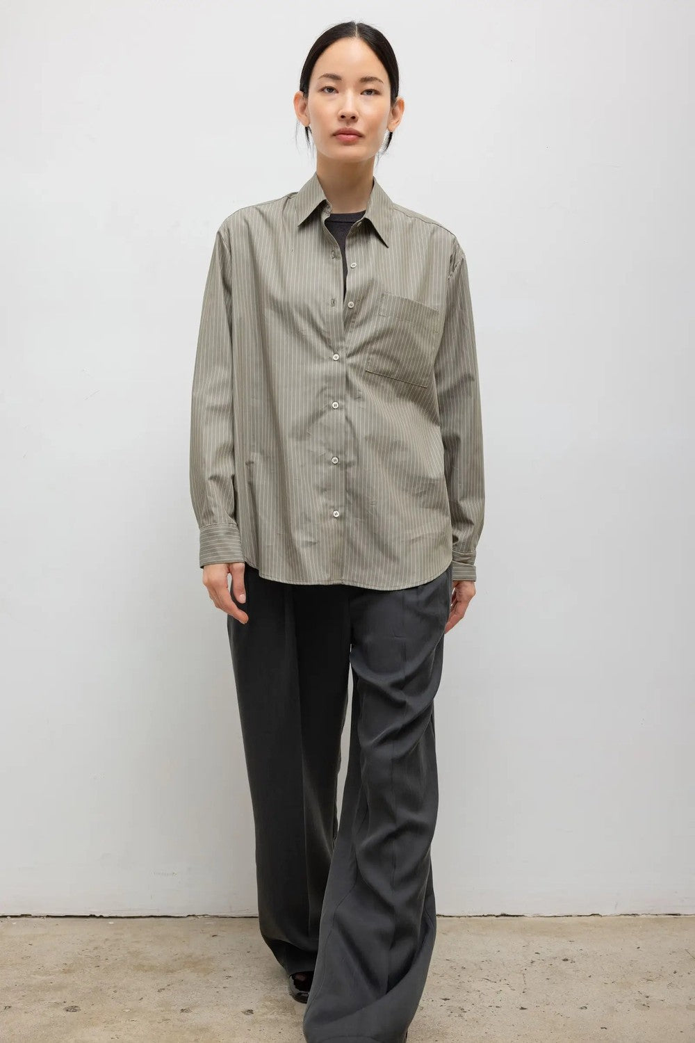 LESET Yoshi Stripe Classic Button Down, Olive Stripe — Grethen House
