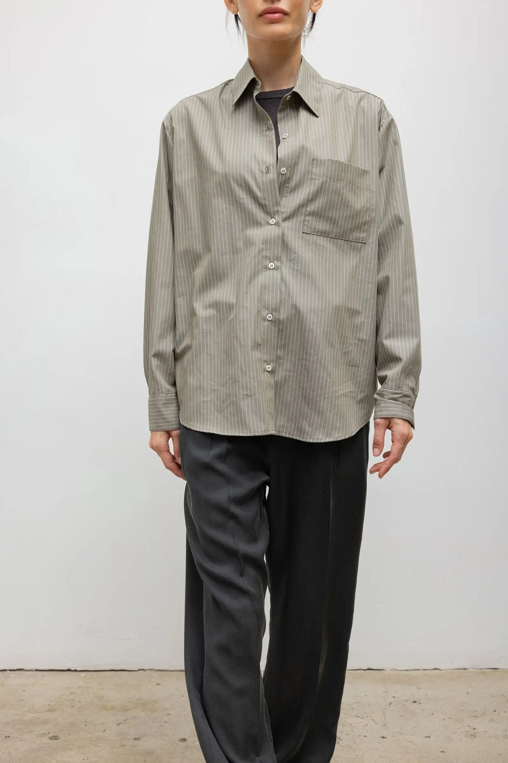 LESET Yoshi Stripe Classic Button Down, Olive Stripe — Grethen House