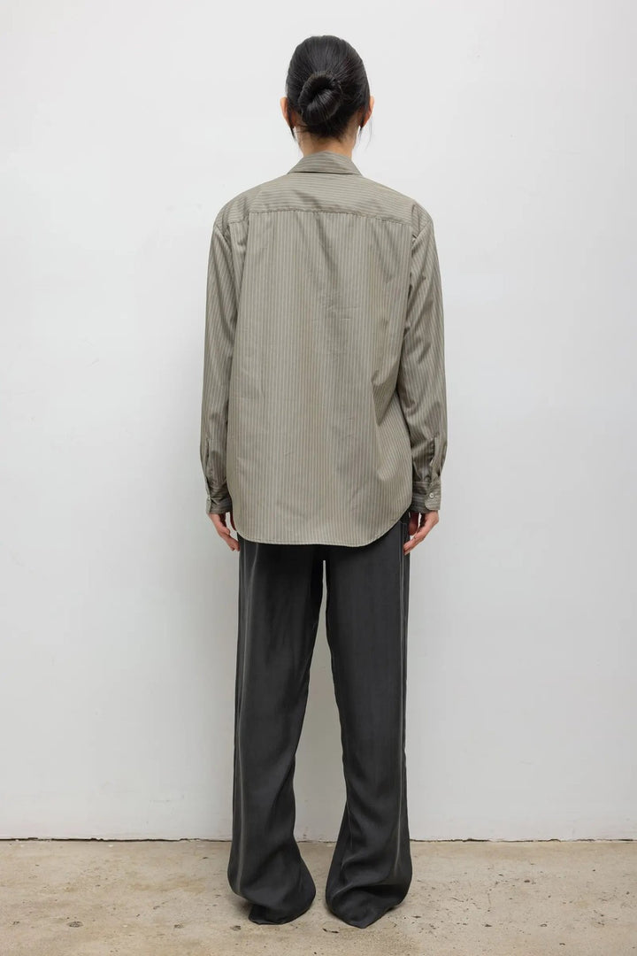 LESET Yoshi Stripe Classic Button Down, Olive Stripe — Grethen House