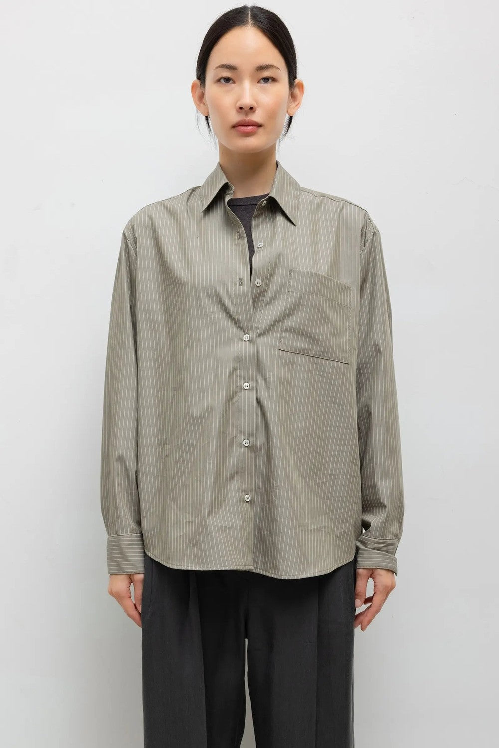 LESET Yoshi Stripe Classic Button Down, Olive Stripe — Grethen House