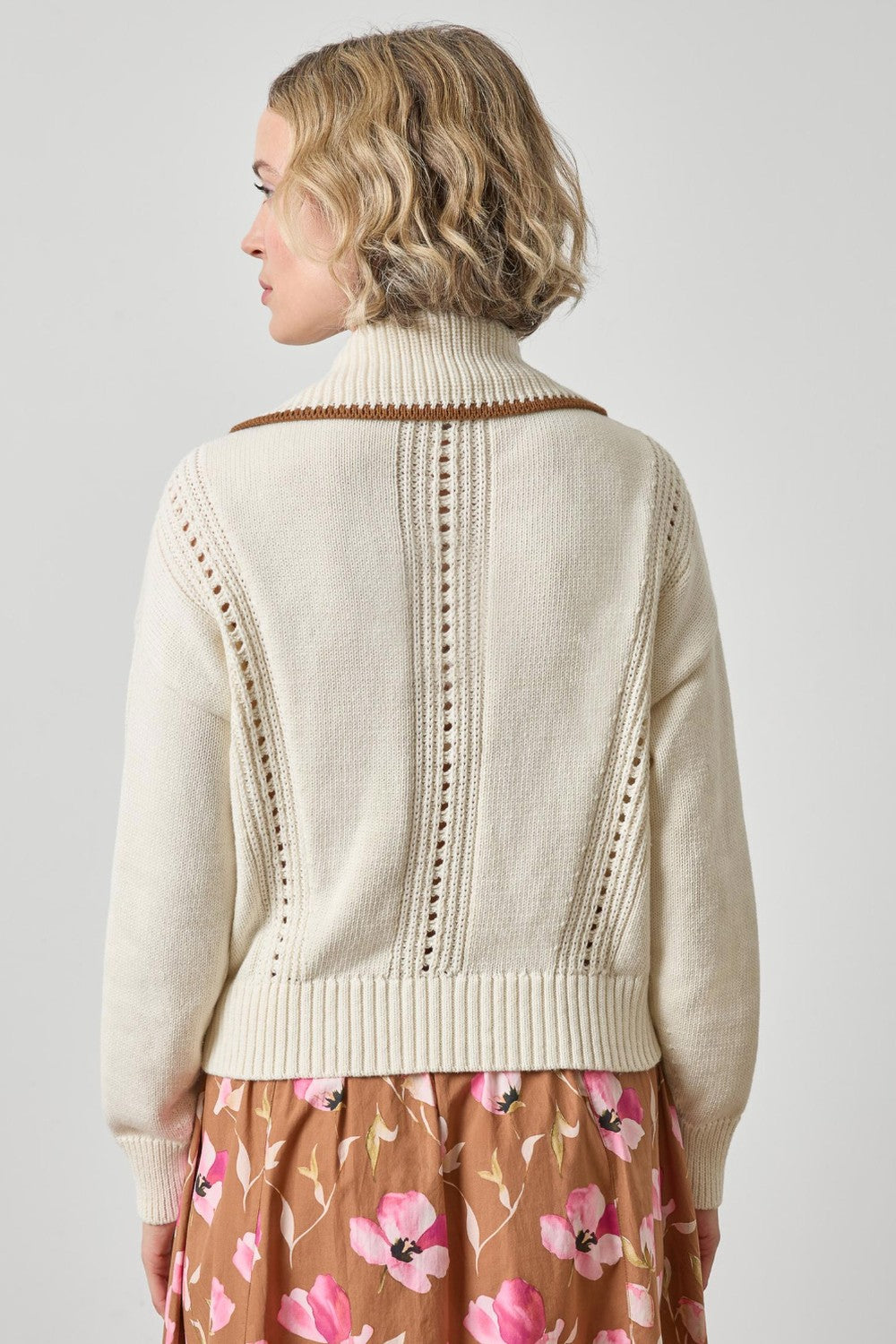 Lilla P Contrast Collar Zip Cardigan