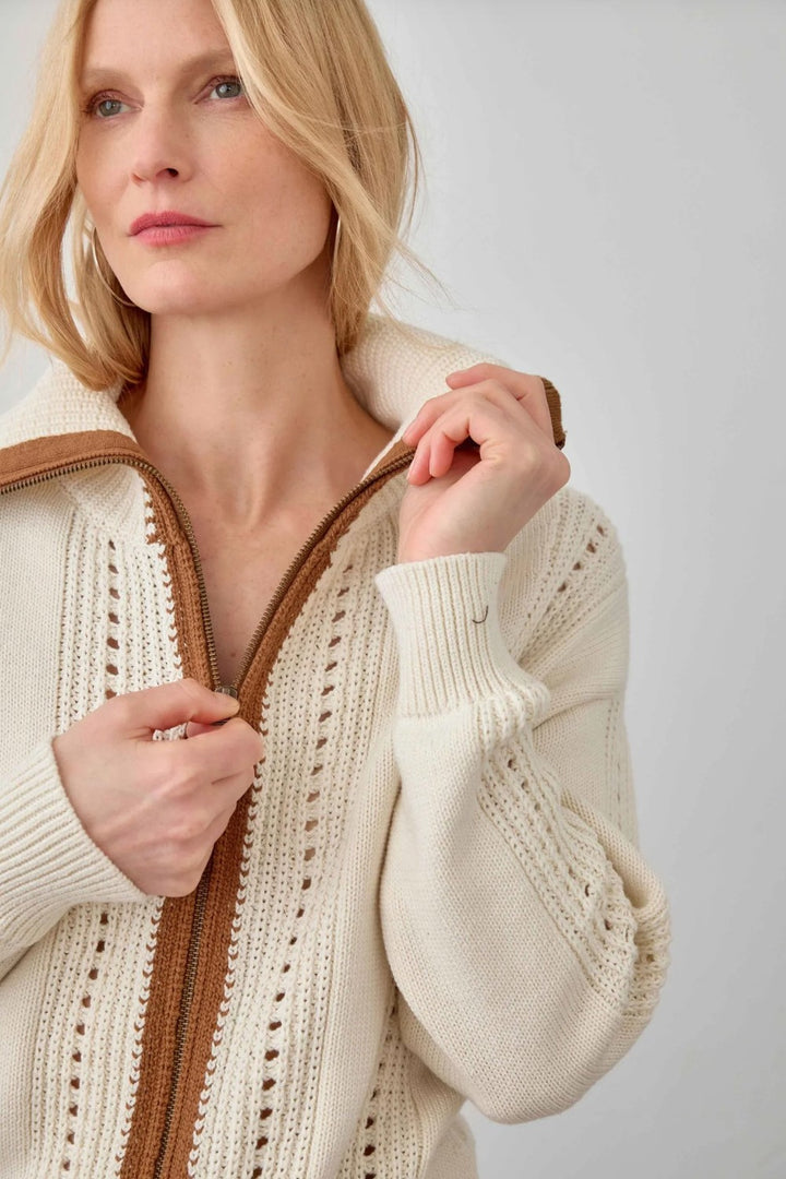 Lilla P Contrast Collar Zip Cardigan
