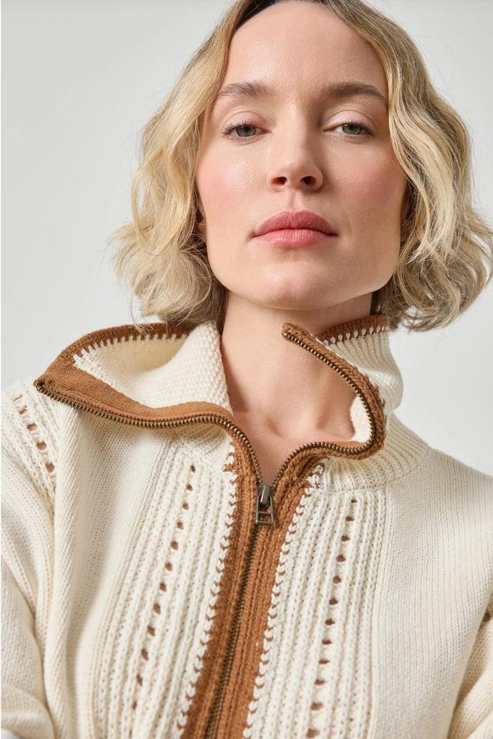 Lilla P Contrast Collar Zip Cardigan