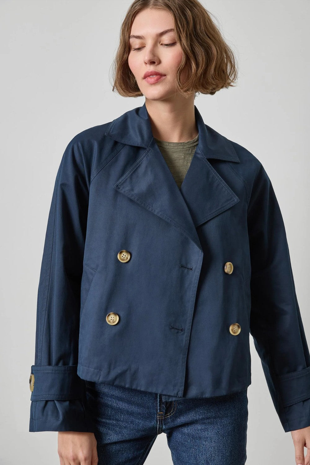 Lilla P Double Breasted Short Trench, Navy — Grethen House