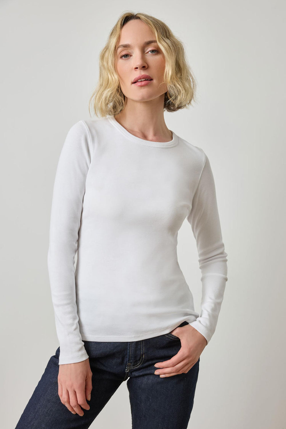 Lilla P Long Sleeve Crew Tee, White — Grethen House