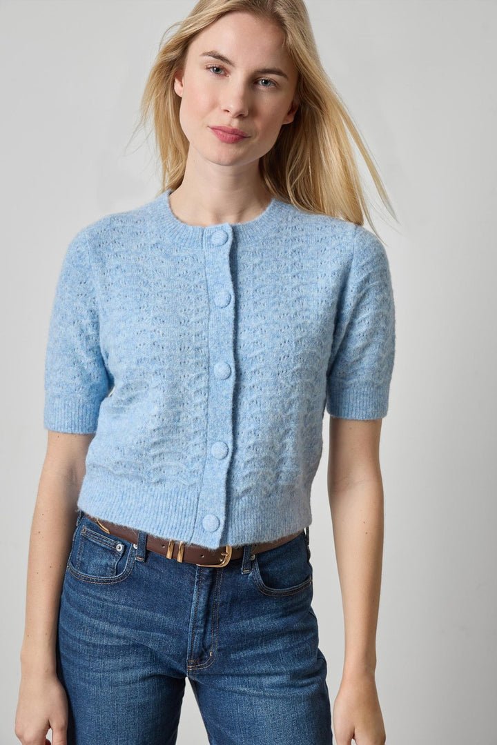 Lilla P Short Sleeve Crewneck Cardigan