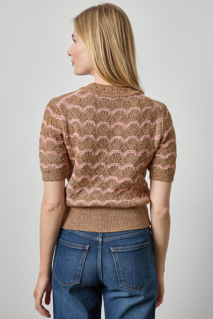 Lilla P Short Sleeve Multistitch Pullover Sweater, Hazelnut Stripe — Grethen House