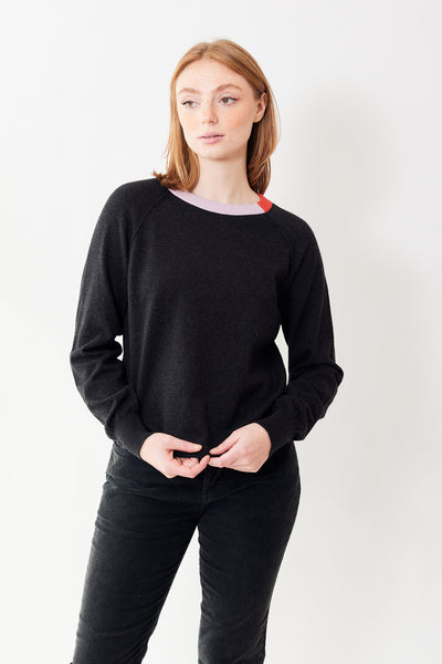 Front of Lilla P Colorblock Raglan Sweater on a model
