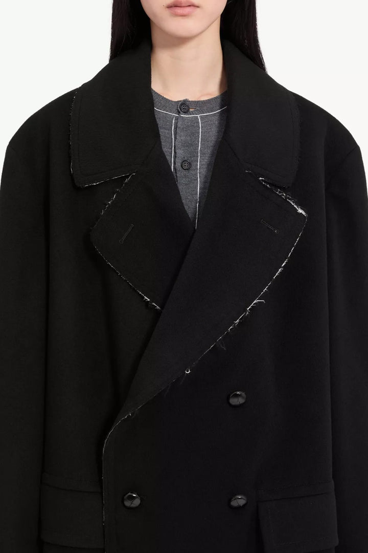 MM6 Maison Margiela Oversized Raw Edge Double Breasted Long Coat
