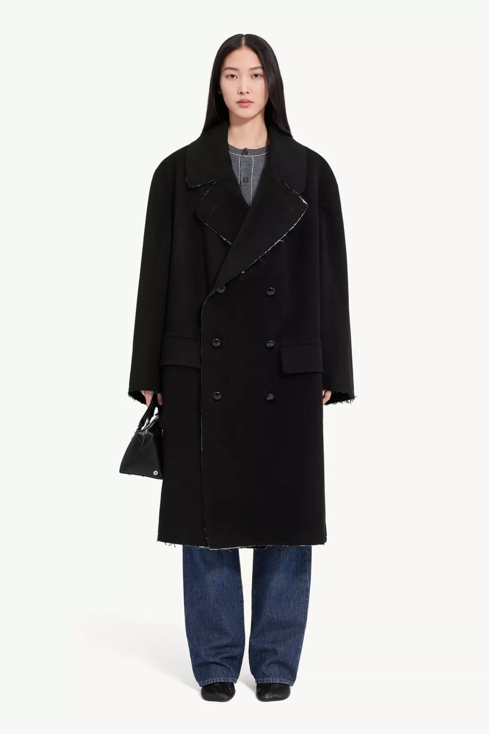 MM6 Maison Margiela Oversized Raw Edge Double Breasted Long Coat