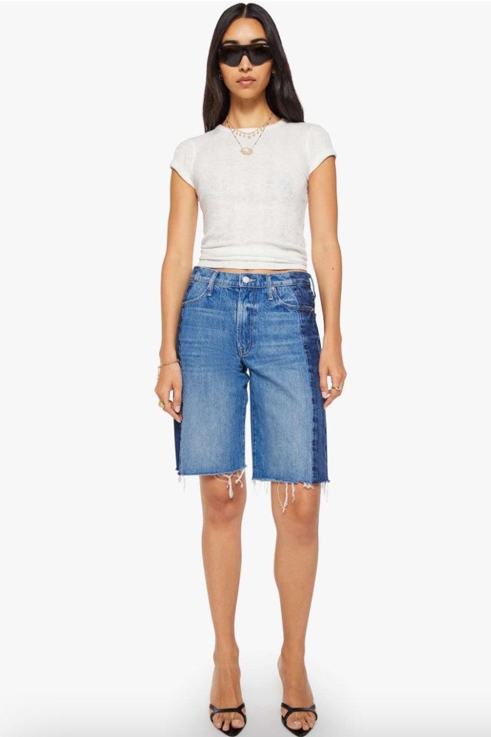 Mother Denim Mid Rise Maven Bermuda Fray