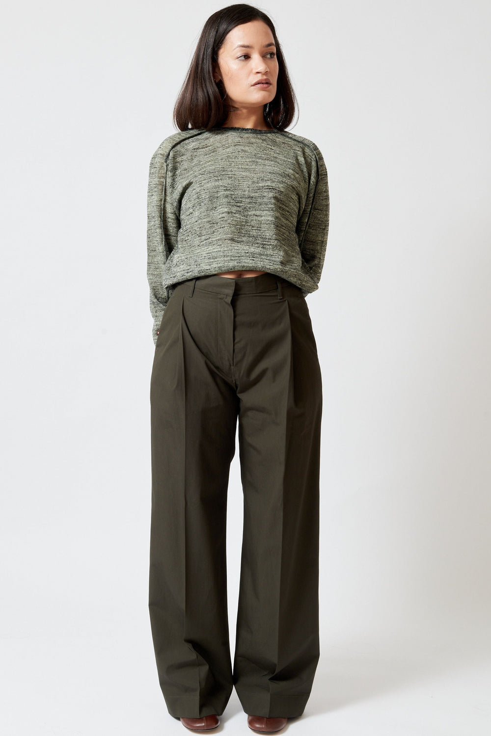 Model wearing Christian Wijnants Pama Cotton Wide Leg Trouser front view