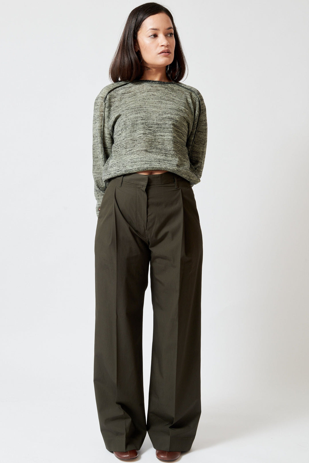 Model wearing Christian Wijnants Pama Cotton Wide Leg Trouser front view
