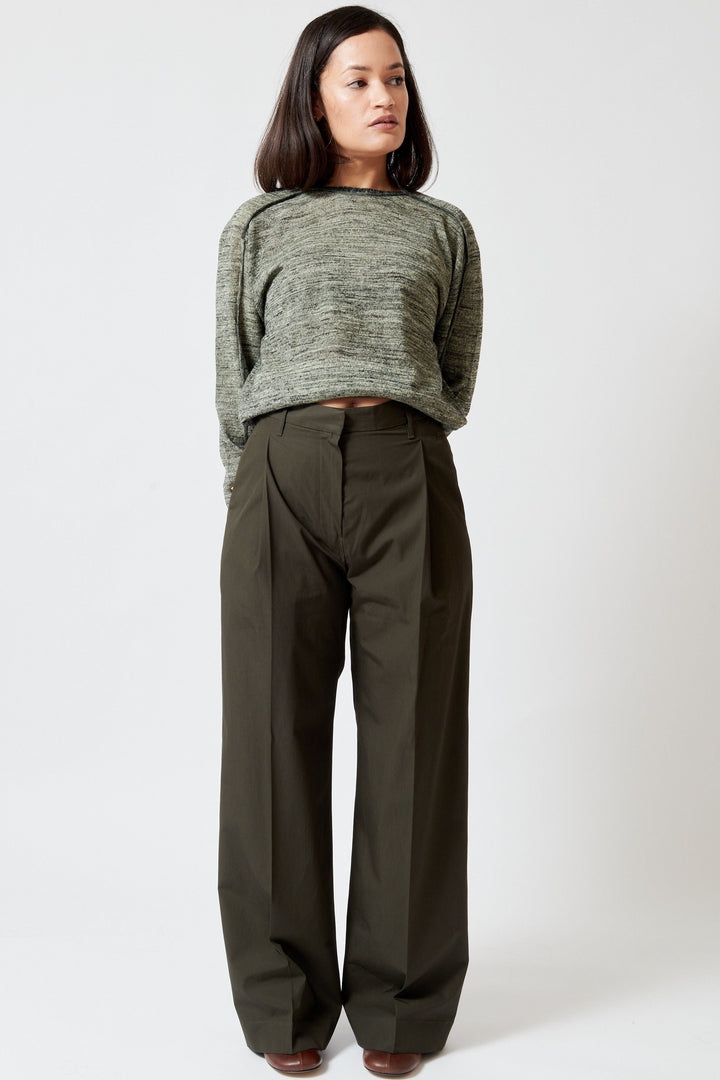 Model wearing Christian Wijnants Pama Cotton Wide Leg Trouser front view