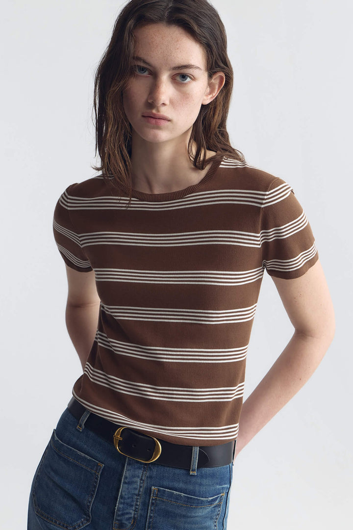 Nili Lotan Lanise Stripe Short Sleeve Sweater