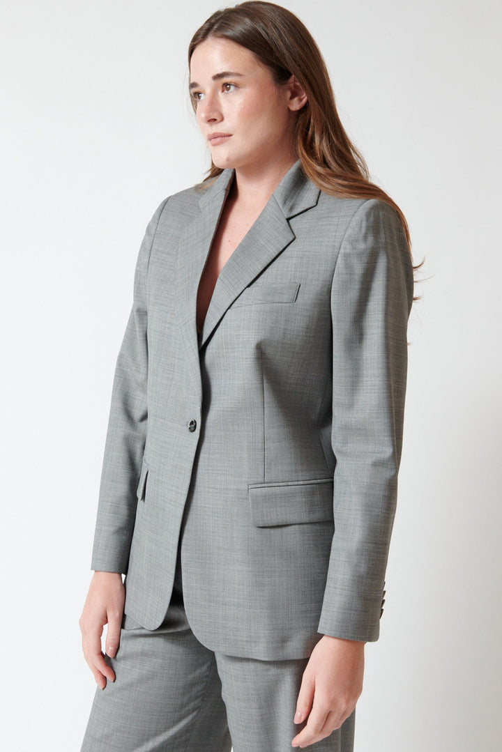 Julia wearing nine:inthe:morning Bella Blazer Iron front view