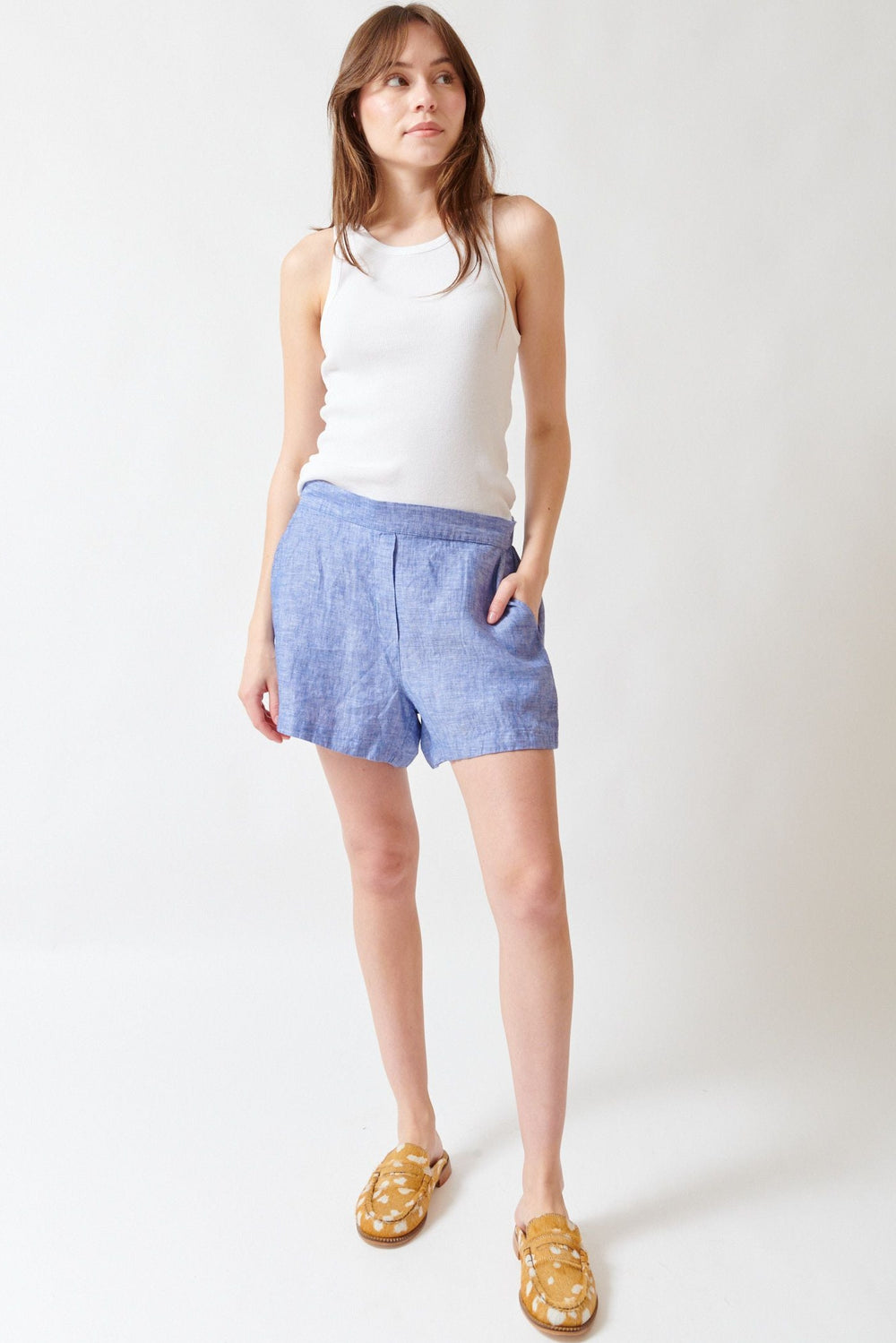 Angela wearing Frank & Eileen Mae Pull On Short front view