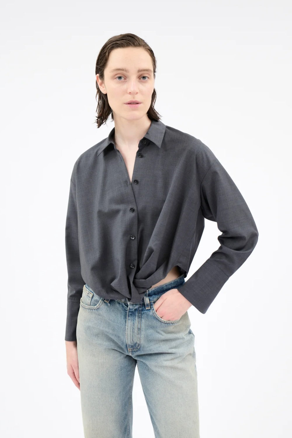 Odeeh Light Oxford Wool Diagonal Shirt