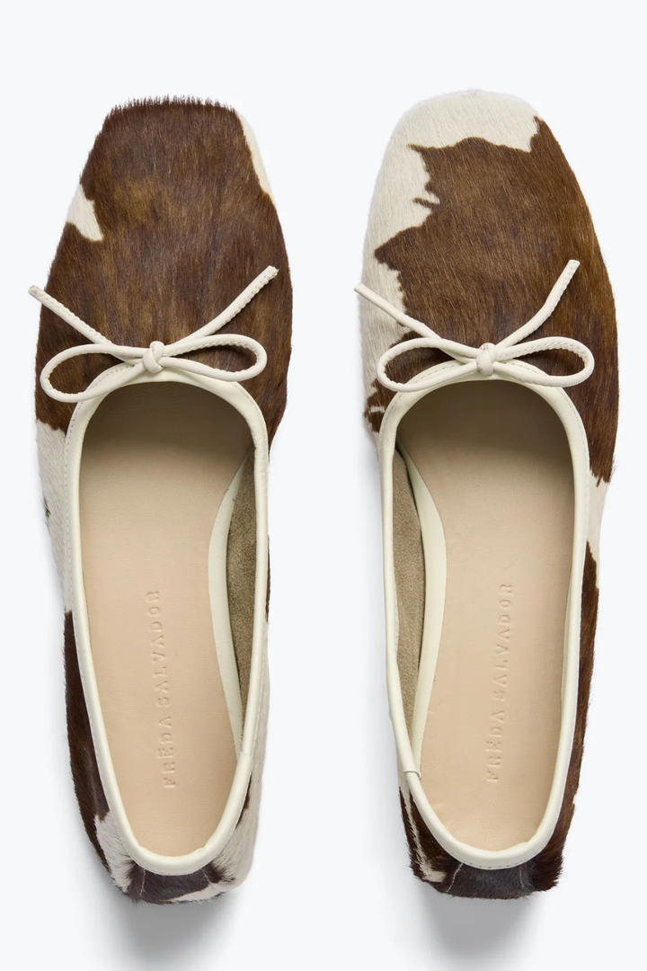Flat lay of Frēda Salvador Jada Square Toe Ballet Flat Cow Haircalf top view