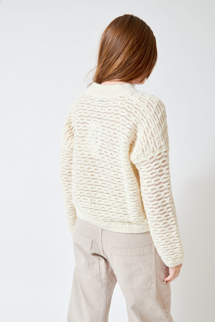 SCAGLIONE V Neck Boxy Fluffy Lace Sweater