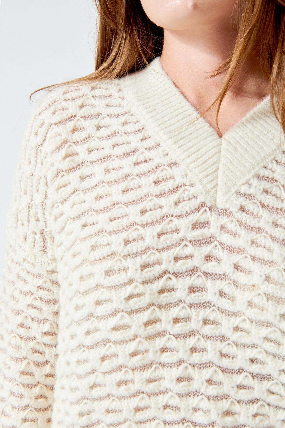 SCAGLIONE V Neck Boxy Fluffy Lace Sweater