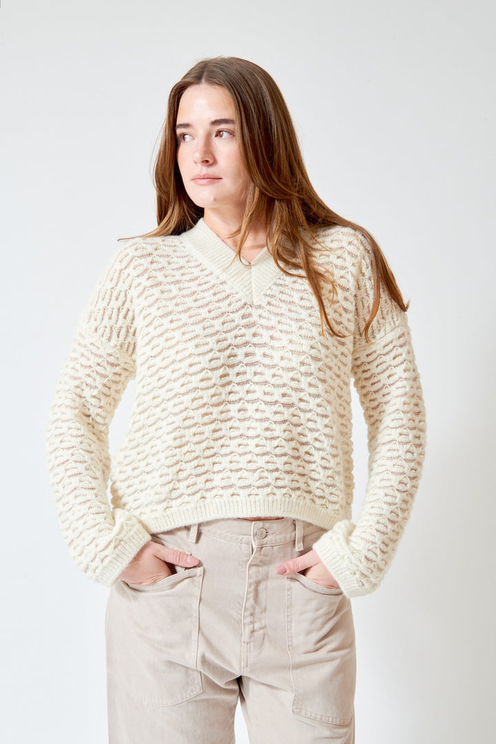 SCAGLIONE V Neck Boxy Fluffy Lace Sweater