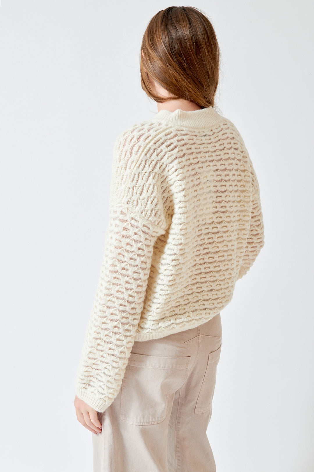 SCAGLIONE V Neck Boxy Fluffy Lace Sweater