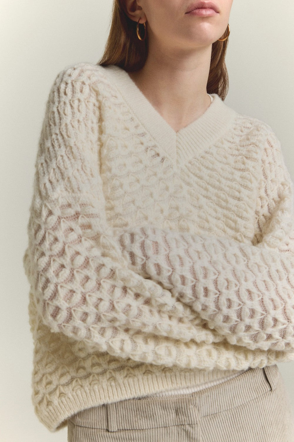 SCAGLIONE V Neck Boxy Fluffy Lace Sweater