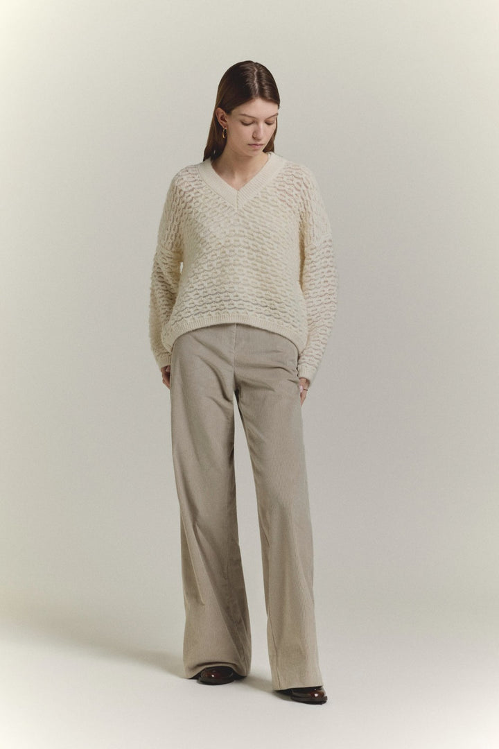 SCAGLIONE V Neck Boxy Fluffy Lace Sweater