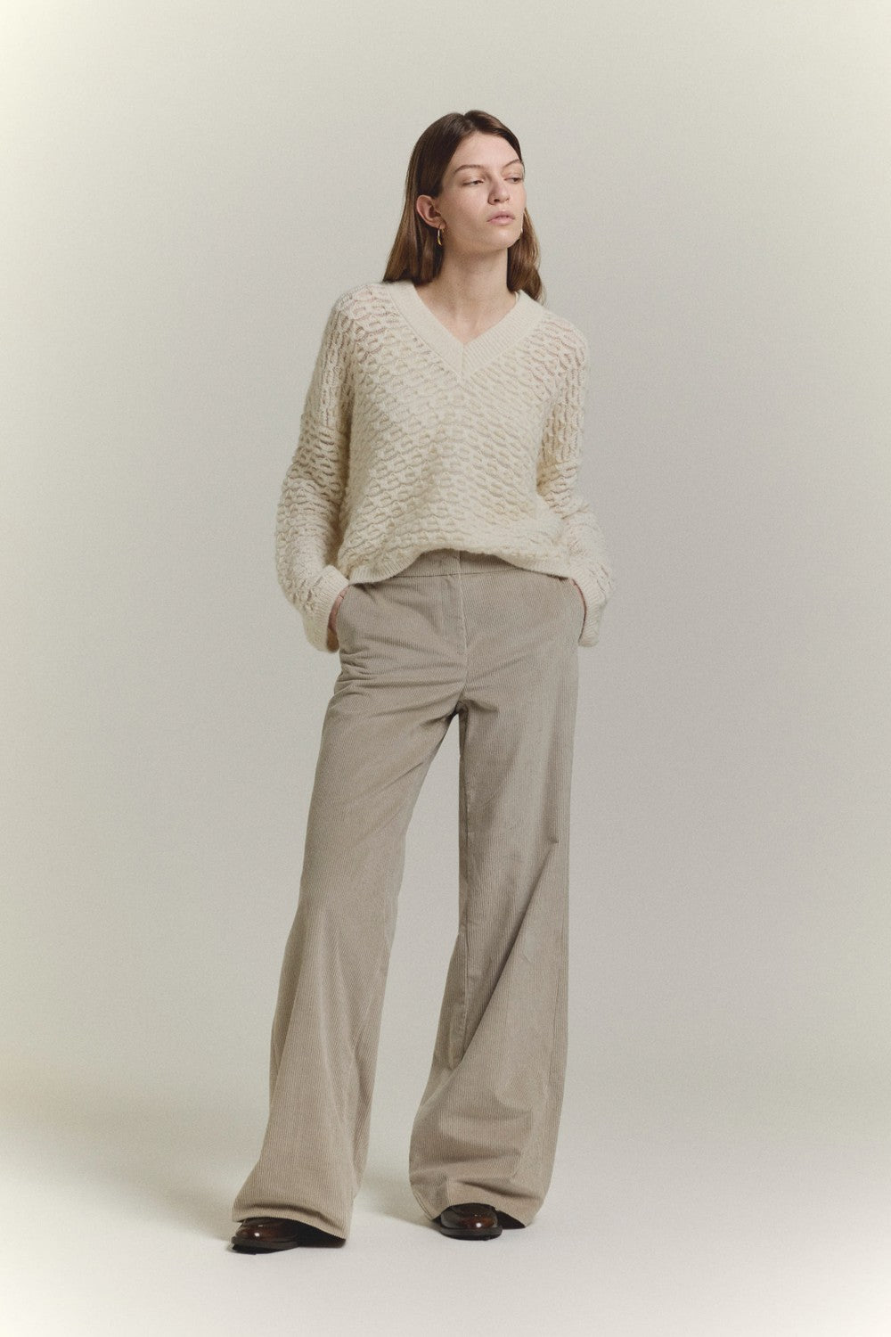 SCAGLIONE V Neck Boxy Fluffy Lace Sweater