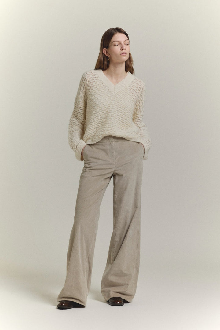 SCAGLIONE V Neck Boxy Fluffy Lace Sweater