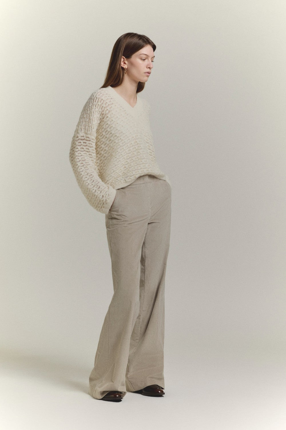 SCAGLIONE V Neck Boxy Fluffy Lace Sweater