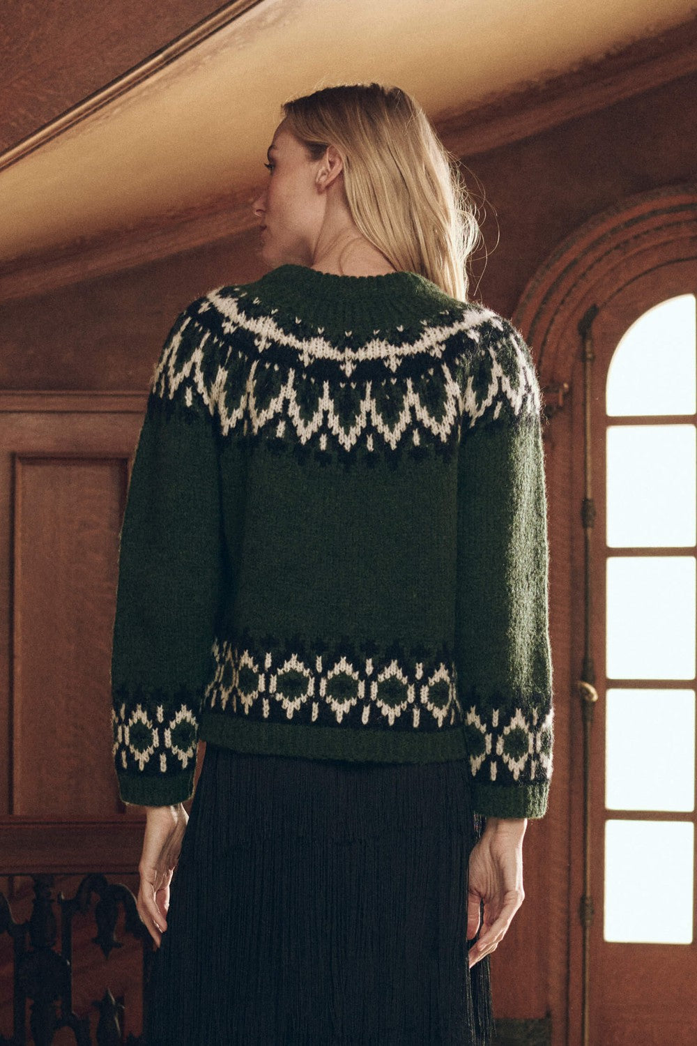 The Great The Arctic Fairisle Pullover in Winter Pine — back view
