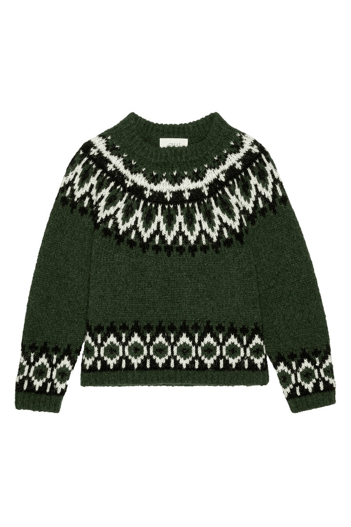 The Great The Arctic Fairisle Pullover in Winter Pine — flat lay