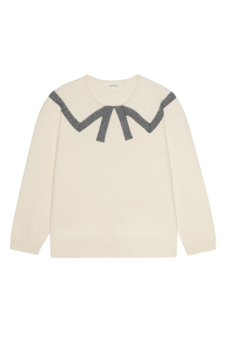The Great The Bow Sweater in Cream — flat lay