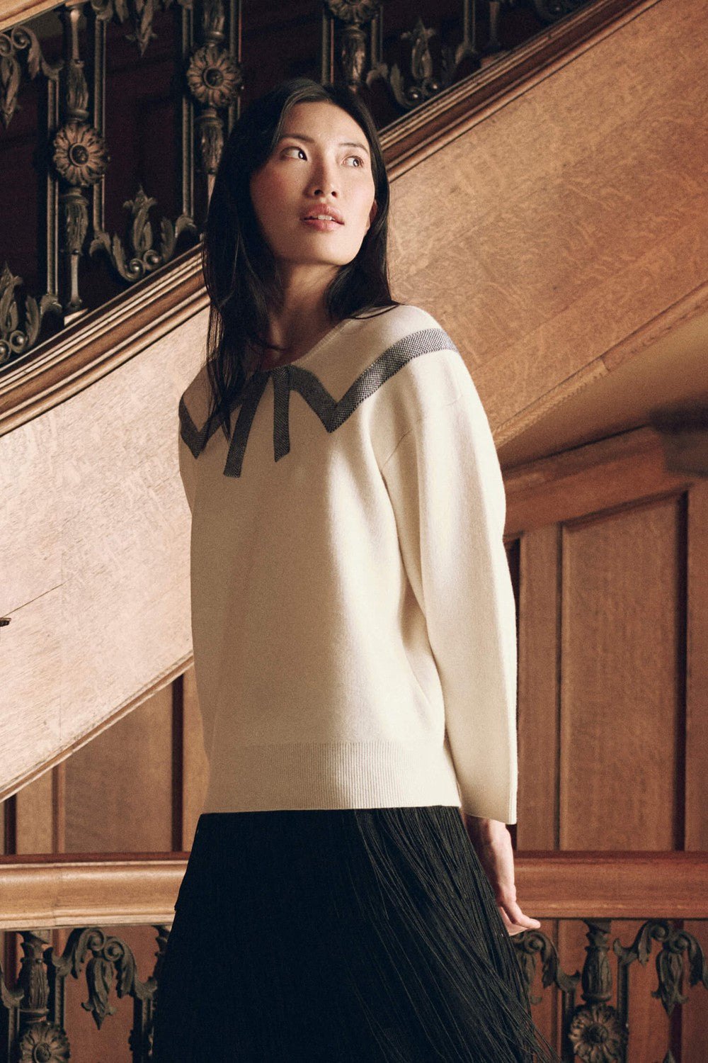 The Great The Bow Sweater in Cream — front view