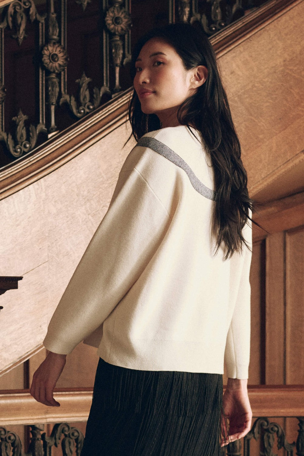 The Great The Bow Sweater in Cream — side view